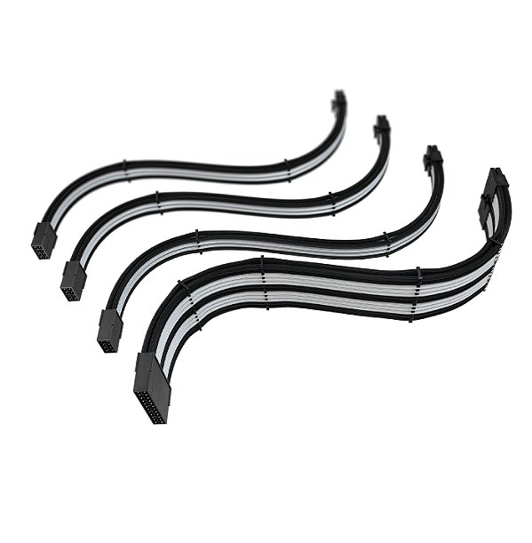 Cabo Sleeved Gamer Rise Mode Kit com 4 Black White Preto e Branco RMSLBW