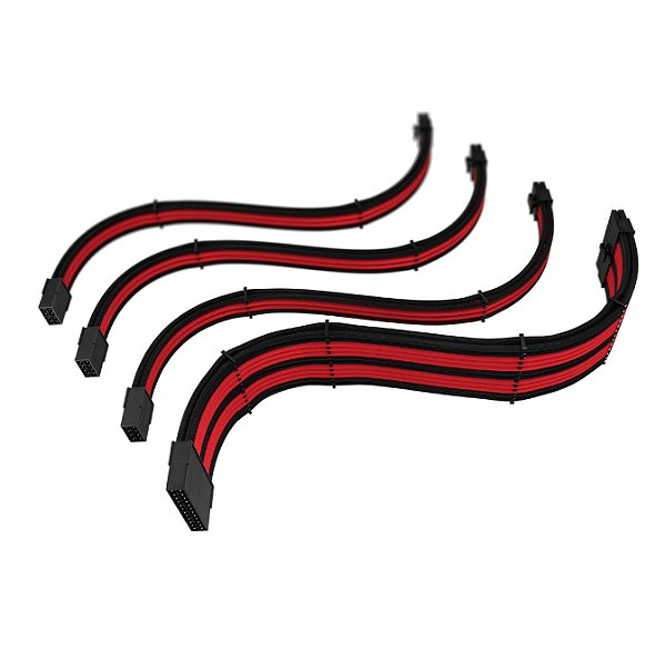 Cabo Sleeved Gamer Rise Mode Kit com 4 Black Red Preto e Vermelho RM-SL-BR