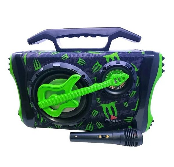 Caixa de som Radiodifusão Grasep + Microfone - Verde