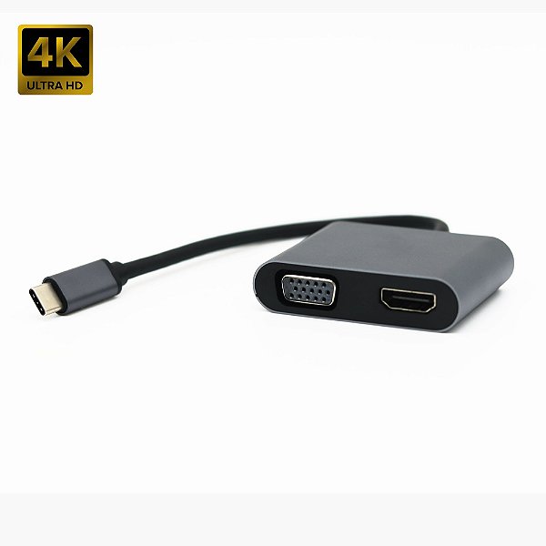 Hub Adaptador Dock Station 4 em 1 USB-C 3.0 4K HDTV VGA