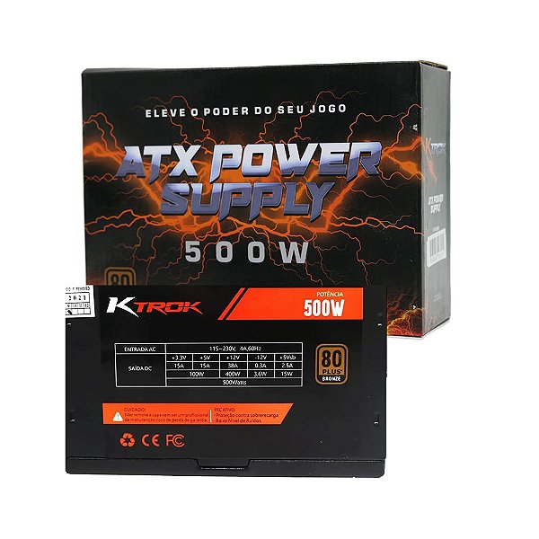 Fonte Gamer Ktrok 500w Real Pfc Ativo 80 Plus Bronze