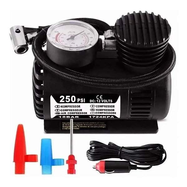 Compressor De Ar Automotivo Portátil 12v 250 Psi Pneu Bike