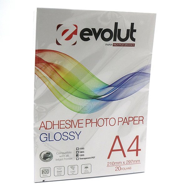 Papel Adesivo Fotográfico A4 135g Pacote c/ 20 folhas