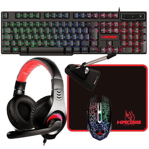 Kit Gamer Teclado, Mouse, Headset, Mousepad e Mouse Bungee