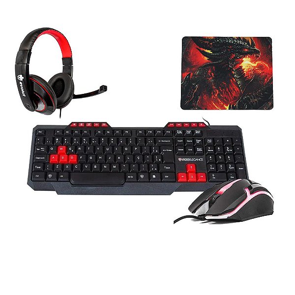 Kit Gamer Dragon Teclado Mouse Headset e Mousepad