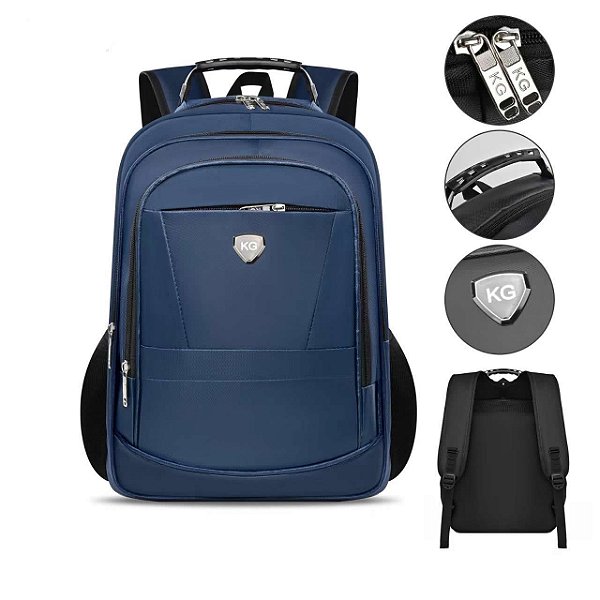 Mochila Escolar Porta Notebook e Squeeze Poliéster Azul