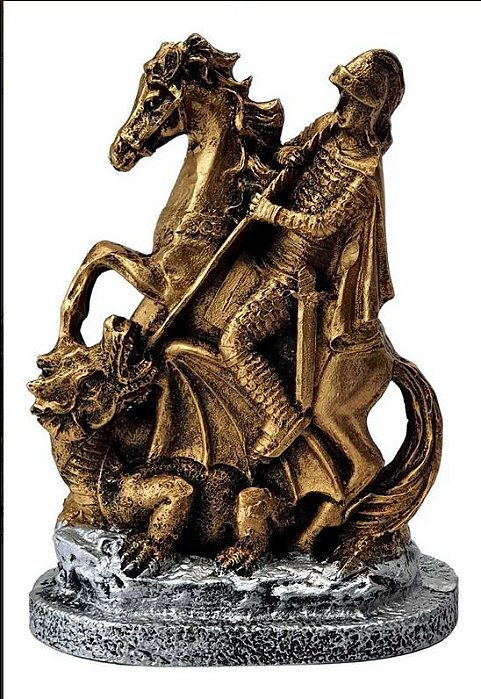 Estatua São Jorge Imagem Santo Protetor Para Decoração Resinada Dourada 14cm