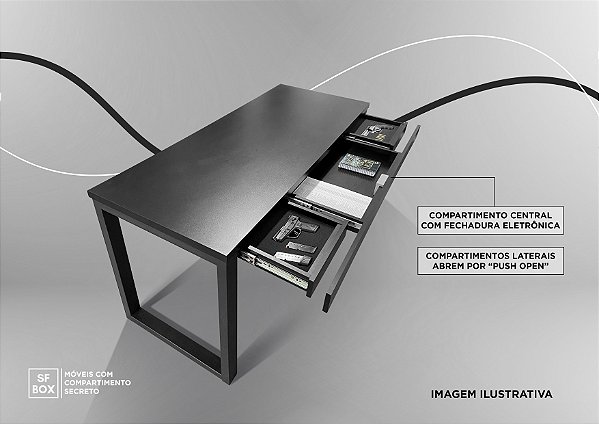 Mesa de Escritório com Compartimento Secreto em MDF Preto SFBOX