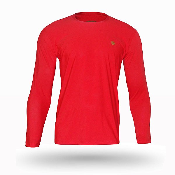 Camiseta Masculina Manga Longa com Proteção Solar UV 50+ Cor Vermelha