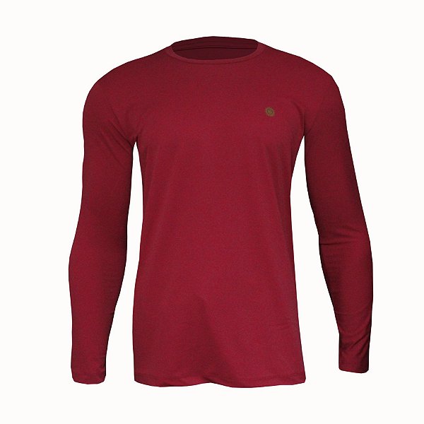 Camiseta Masculina Manga Longa com Proteção Solar UV 50+ Cor Vermelho Escuro