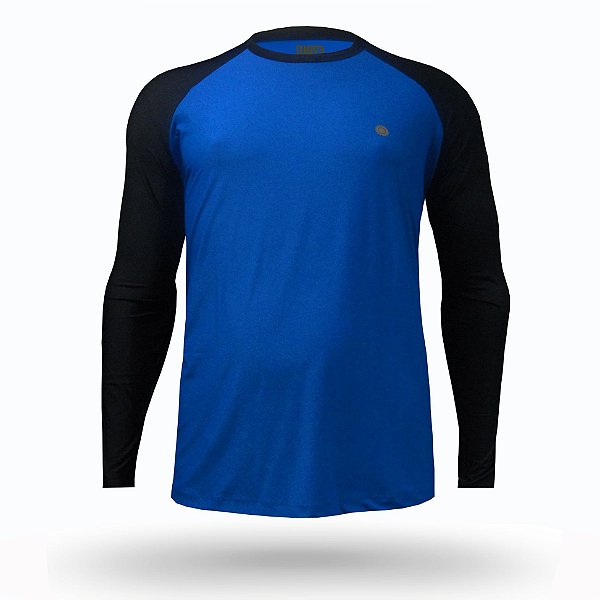 Camiseta Masculina Raglan com Proteção Solar UV 50+ Plus Size Cor Royal Preto