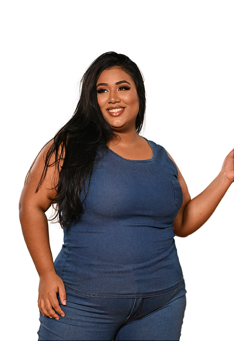 Blusa Jeans de Alça Larga Plus Size