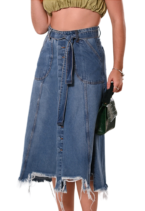 Saia Midi Jeans Slim