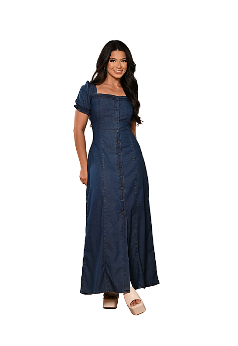 Vestido Longo Jeans de Manga