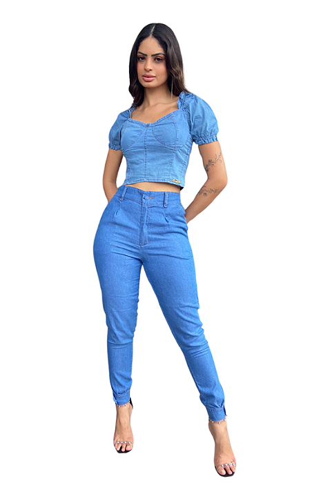 Calça Pantacourt Jeans Slim