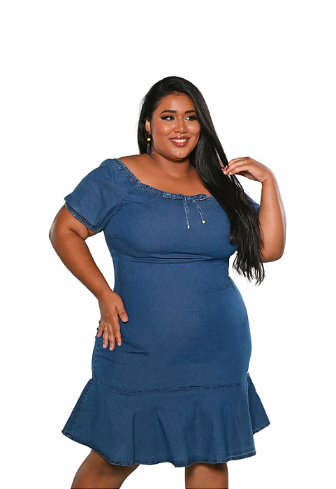 Vestido Ciganinha Jeans Plus Size