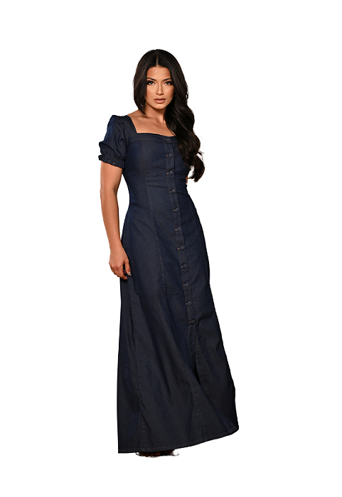 Vestido Longo Jeans de Manga