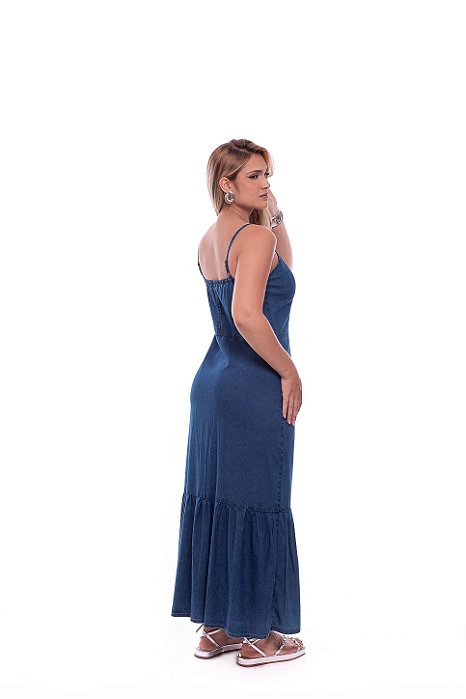 Vestido Longo Tomara que Caia Jeans Slim