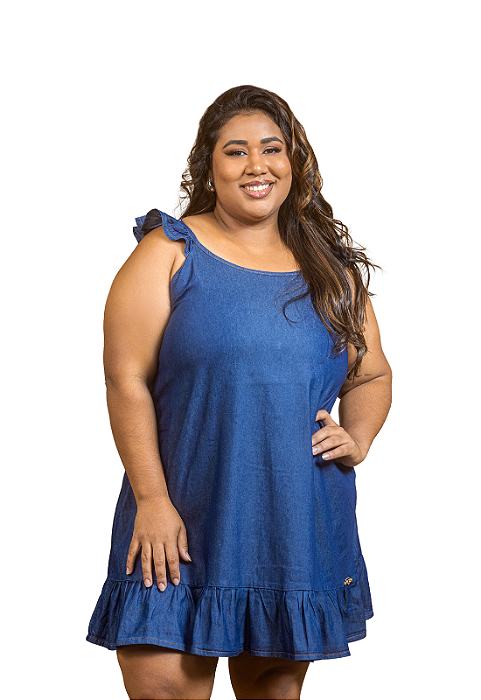 Vestido Plus Size com Alças Largas e Babado na Barra
