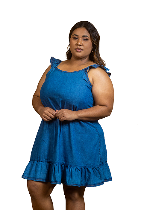 Vestido Plus Size com Alças Largas e Babado na Barra