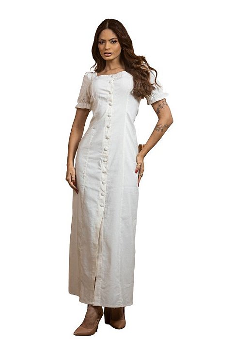 Vestido Longo Linho de Manga
