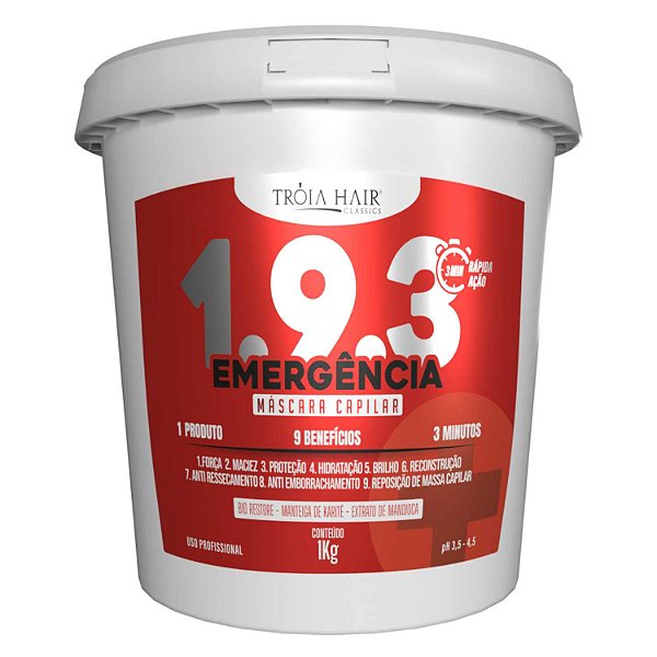 Máscara Capilar 1.9.3 Emergência 6 em 1 – Hidratação Profunda 1Kg Tróia Hair