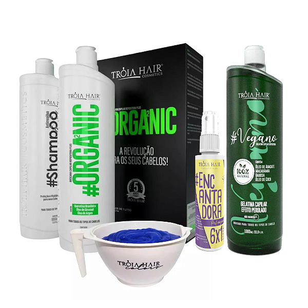 Kit Selagem Organic + Ativo Progressiva Vegana + Gloss Spray Encantadora Tróia Hair