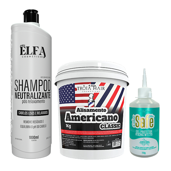 Alisamento Americano Classic + Shampoo Neutralizante + Gel Protetor Color Safe Tróia Hair