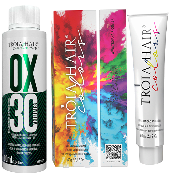 Ox Profissional Emulsão Reveladora Volume 30 90ml + Coloração Tintura Tróia Hair Colors 60g