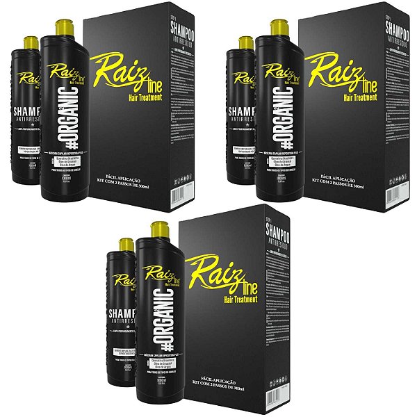 3 Kit Semi Definitiva Orgânica Raiz Line 1L Alisamento inteligente