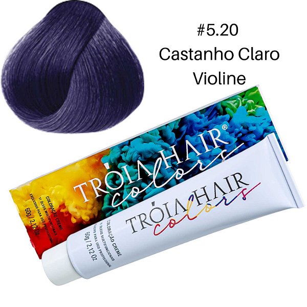 Coloração em Creme Permanente Castanho Claro Violine #5.20 - Troia Hair colors 60g