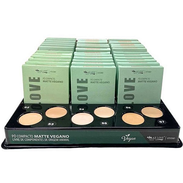 BOX C/ 30 PÓ COMPACTO MATTE À PROVA D’ÁGUA 10G MAX LOVE — ALTA COBERTURA 206 ao 211