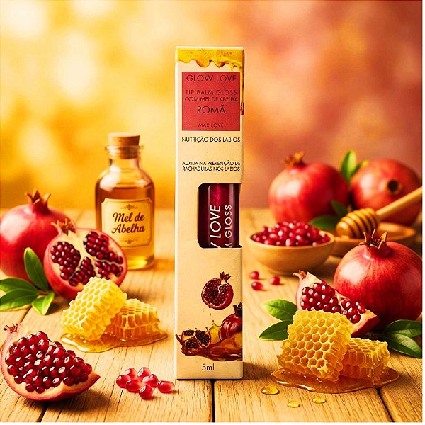 Glow Love Lip Balm Gloss com Mel de Abelha + Romã - Max Love