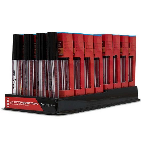 BOX C/ 32 LIP GLOSS LABIAL VOLUMOSO 01 MAX LOVE — BRILHO INTENSO E CONFORTO