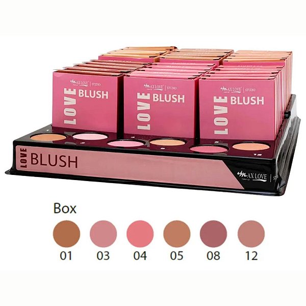 Box C/ 30un Blush Facial Toque Aveludado 10g Max Love 01 - 03 - 04 - 05 - 08 - 12