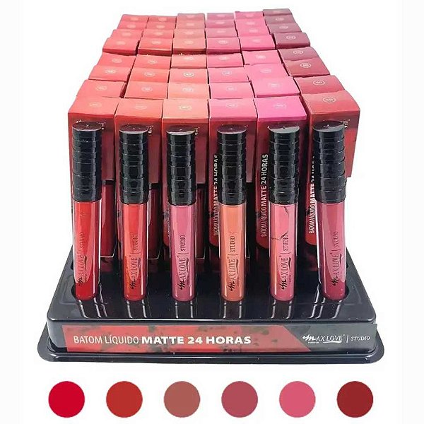 BOX 48 UN BATOM MATTE 24H MAX LOVE 4ML CORES 45–50 — ALTA PIGMENTAÇÃO