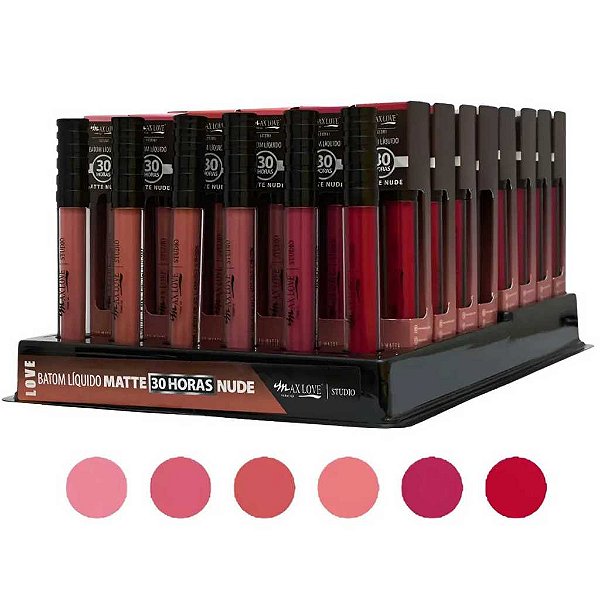 Box 4 C/ 48un Batom Liquído 30 Horas Matte Nude Max Love 668 A 673