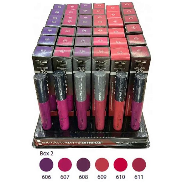 Box C/ 48un Batom Liquído 30 Horas Matte 606 A 611 Max Love