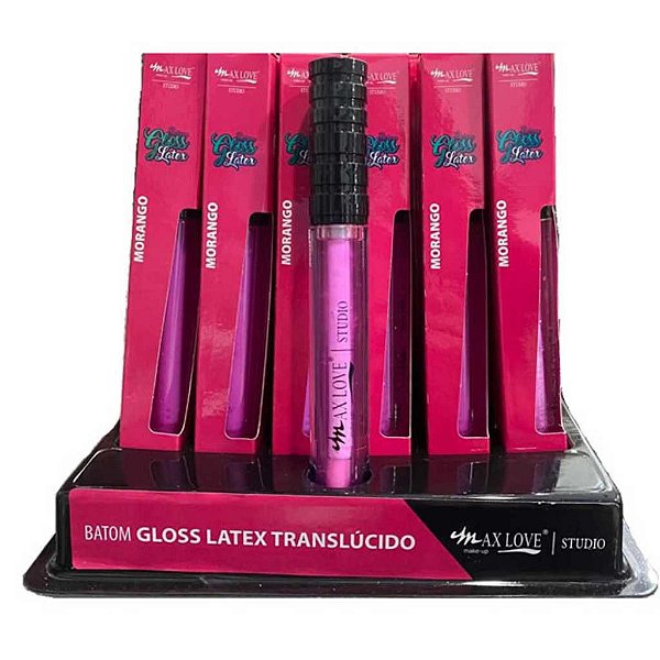 BOX C/48 GLOSS LÁTEX MAX LOVE Nº 13 MORANGO 5ML — BRILHO INTENSO EFEITO ESPELHADO