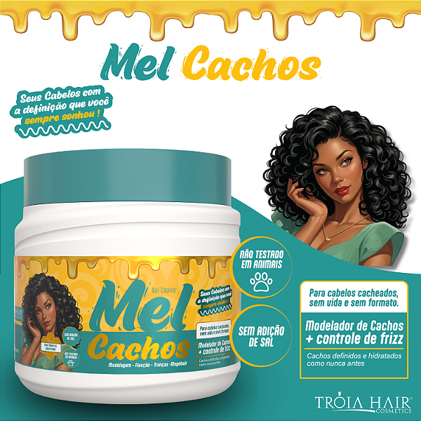 Modelador Mel Para Cachos Definição, Controle De Frizz E Hidratação - Tróia Hair