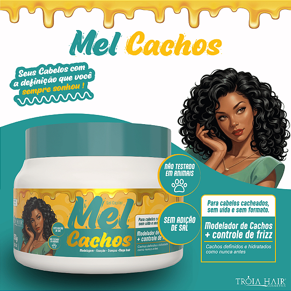 Modelador Mel Cachos Definição E Controle De Frizz 250g Tróia Hair
