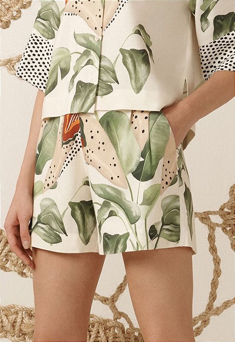 short de linho estampado
