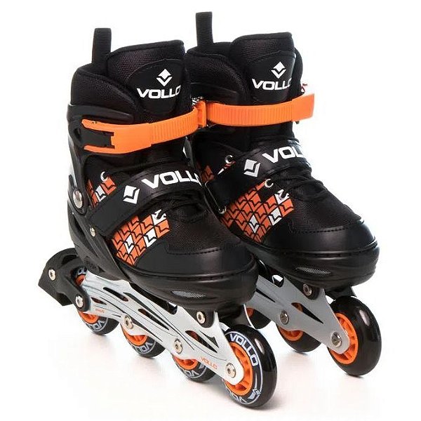 Patins Ajustável Vollo Preto e Laranja - Tam. M: Do 35 ao 38