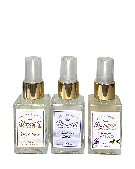 Trio de Kit Mini Spray 30ml - Prados de Inverno - Chá Branco - Lavanda e Vanilla