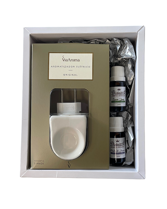 Kit Presente Difusor de Tomada e 2 Óleos Aromáticos - Capim Limão e Prados de Inverno