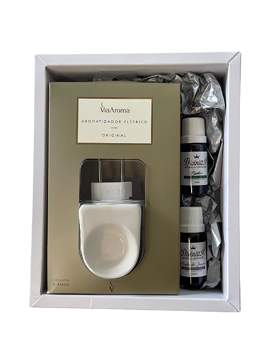 Kit Presente Difusor de Tomada e 2 Óleos Aromáticos - Bamboo e Prados de Inverno