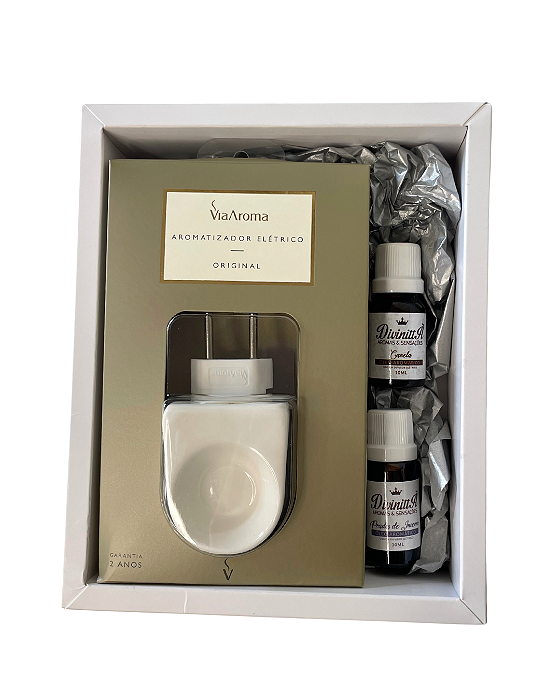 Kit Presente Difusor de Tomada e 2 Óleos Aromáticos - Canela e Prados de Inverno