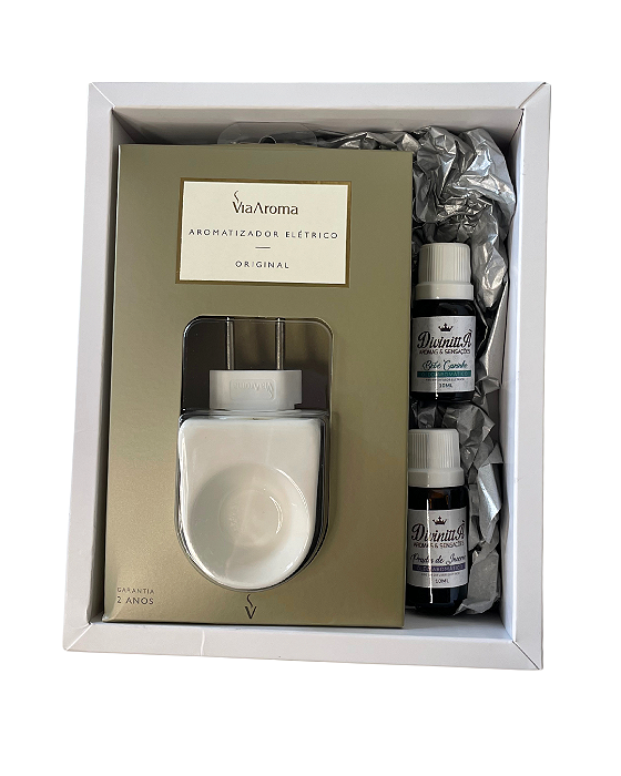 Kit Presente Difusor de Tomada e 2 Óleos Aromáticos - Bebê Carinho e Prados de Inverno