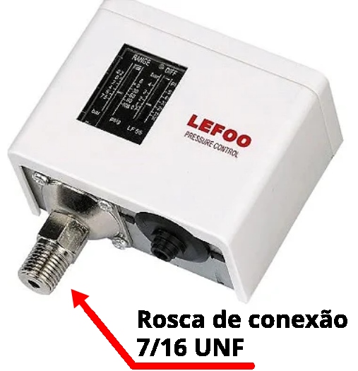 Pressostato LEFOO LF5510 - Faixa de ajuste de 1 a 10 Bar - Rosca de conexão  7/16 UNF.