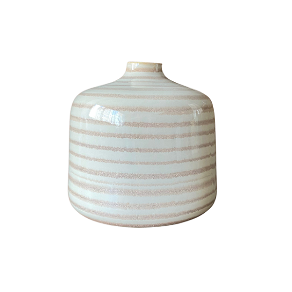 Vaso cerâmica bege baixo listrado